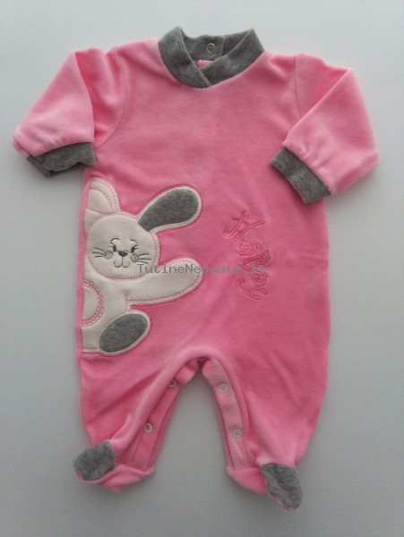 Tutina Neonata Principessa In Ciniglia Rosa Con Ricamo Corona - Made In Italy