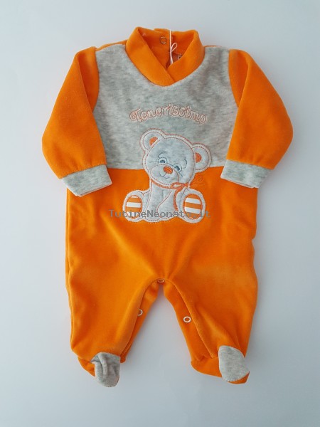 Tutina in ciniglia orsetto tenerissimo Arancio 0-1 mese