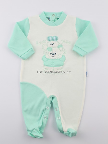 Tutina interlock orsetto con coniglietto Verde 0-1 mese