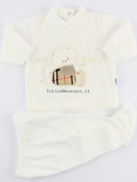 Completino neonato e neonata in ciniglia my baby bianco panna 1-3 mesi