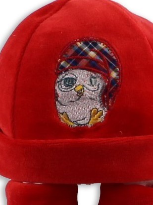 cappello e scarpine ciniglia gufetto rosso  2