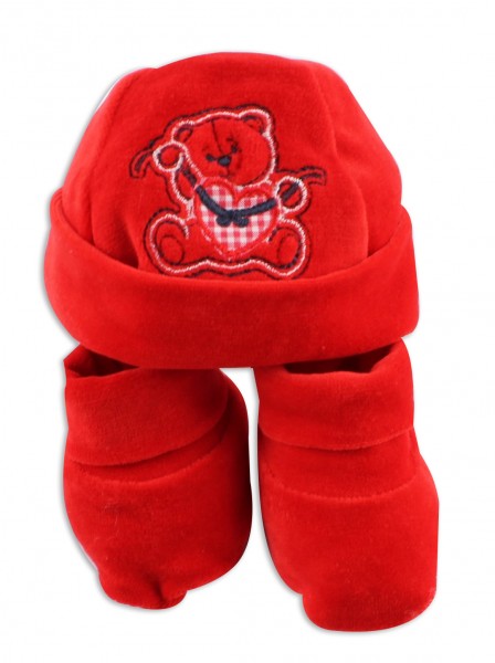cappello e scarpine ciniglia orsetto rosso  Rosso Taglia unica