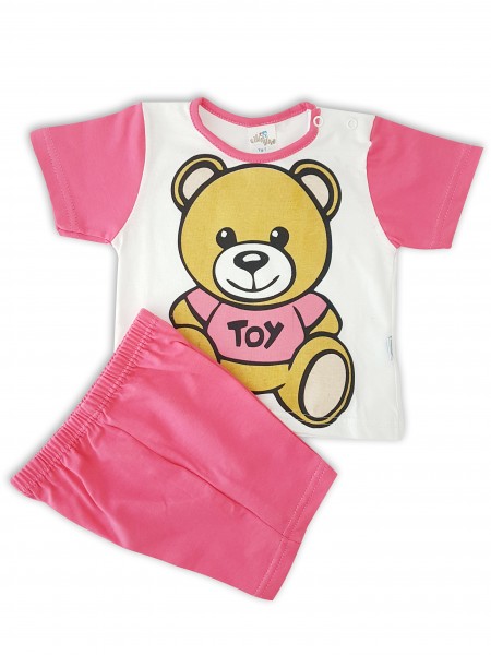 tutina completino cotone jersey orso toy  Rosa corallo 1-3 mesi