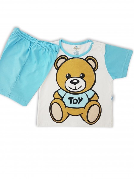 tutina completino cotone jersey orso toy  Turchese 1-3 mesi