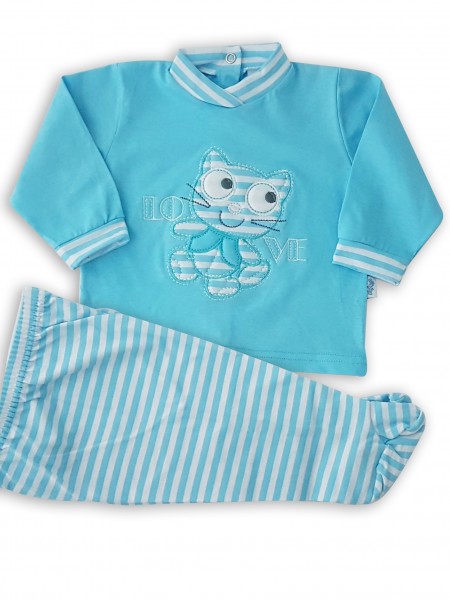 tutina completo in cotone love  Turchese 3-6 mesi