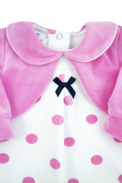 vestitino neonata ciniglia a pois con coprispalle tinta unita 2