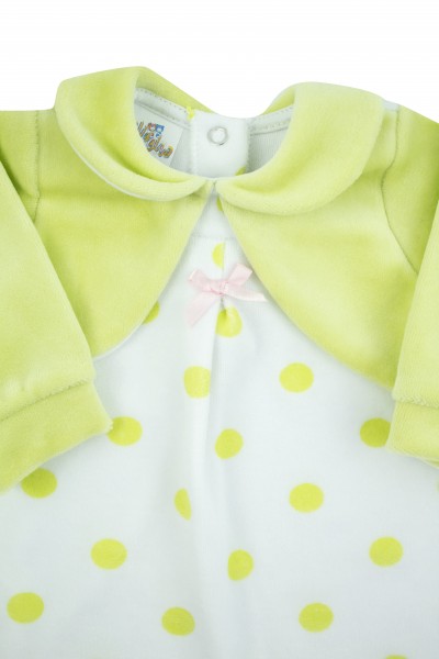vestitino neonata ciniglia a pois con coprispalle tinta unita 2