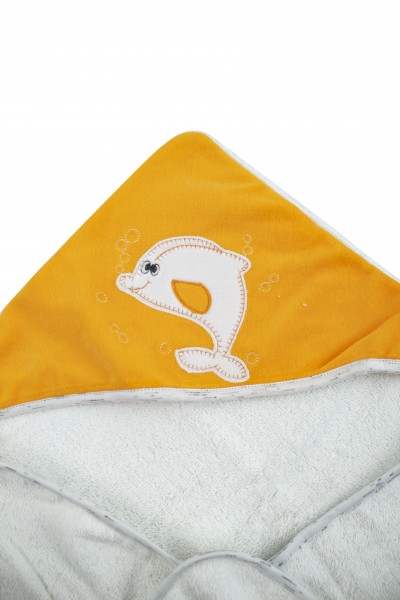 Accappatoio triangolo, sfondo bianco, delfino ricamato 2