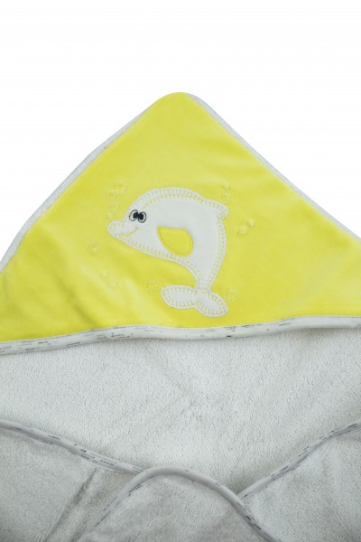 Accappatoio triangolo, sfondo bianco, delfino ricamato 2