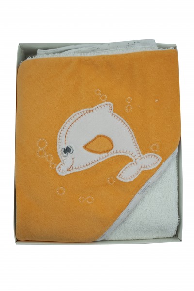 Accappatoio triangolo, sfondo bianco, delfino ricamato 3