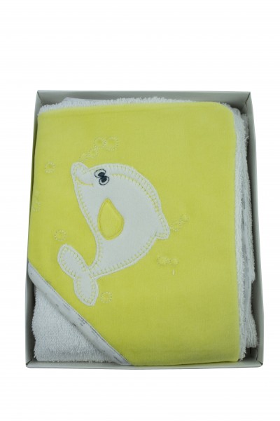 Accappatoio triangolo, sfondo bianco, delfino ricamato 3