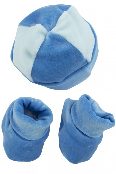 cappellino neonato, scarpine neonato in ciniglia foderato Azzurro Taglia unica