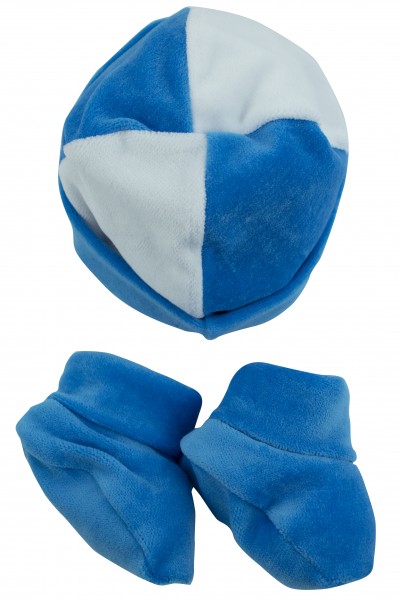 cappellino neonato, scarpine neonato in ciniglia foderato Blu Royal Taglia unica