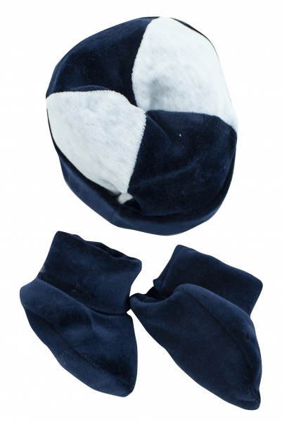 cappellino neonato, scarpine neonato in ciniglia foderato Blu Taglia unica