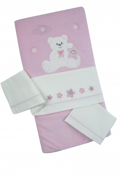 coordinato culla neonato ciniglia 4pz con lenzuolino orsetto Rosa Taglia unica