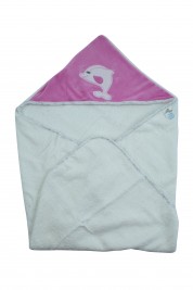 Accappatoio triangolo, sfondo bianco, delfino ricamato
