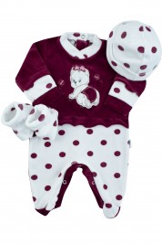coordinato tutina cappellino e scarpine pois amarena