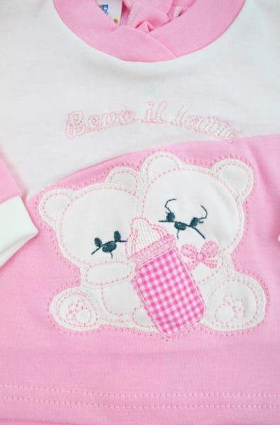 completino bevo il latte interlock con scritta e orsetti ricamati 3