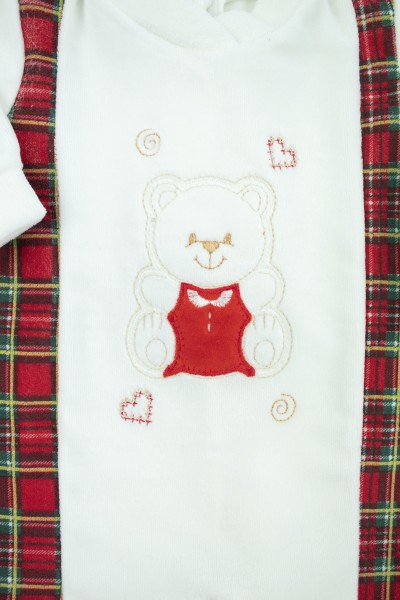 tutina per neonato orsetto tartan in ciniglia morbida 2