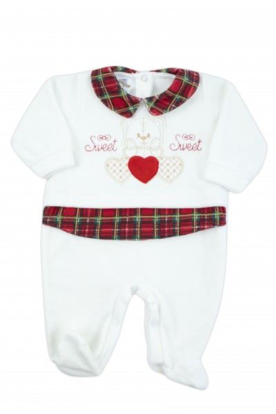 tutina neonato in ciniglia morbida con dettagli rosso tartan Bianco panna Taglia 6-9 mesi