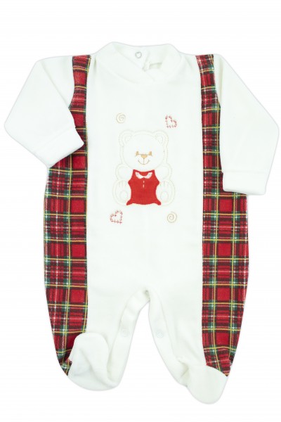 tutina per neonato orsetto tartan in ciniglia morbida Bianco panna Taglia 1-3 mesi