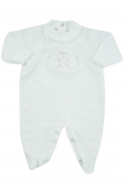 tutina per neonata in ciniglia con strass  Bianco panna Taglia 0-1 mese