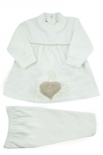 completino neonata ciniglia vestina my heart Bianco panna Taglia 6-9 mesi