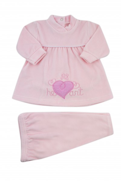 completino neonata ciniglia vestina my heart Rosa Taglia 3-6 mesi