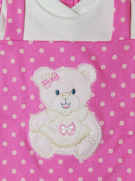 Tutina da baby femminuccia, con salopette, orsacchiotta chic e pois 2