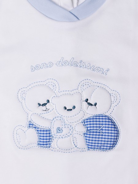 Tutina neonato in cotone interlock, modello sono dolcissimi, con famigliola di orsetti abbracciati. 2