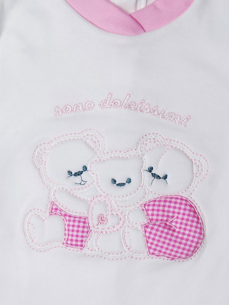 Tutina neonato in cotone interlock, modello sono dolcissimi, con famigliola di orsetti abbracciati. 2
