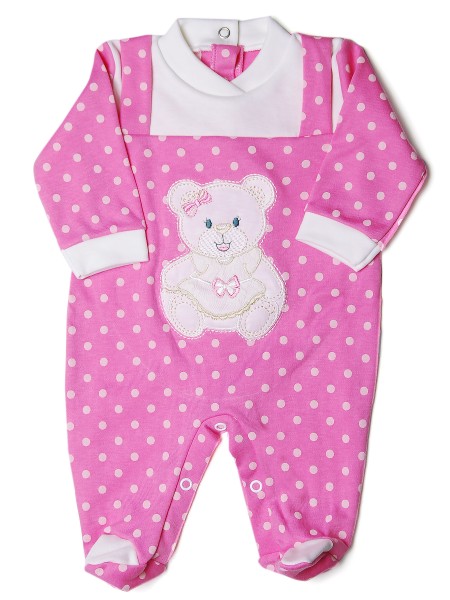 Tutina da baby femminuccia, con salopette, orsacchiotta chic e pois Rosa corallo Taglia 1-3 mesi