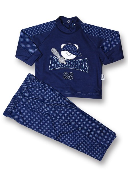 Completino neonato baseball, 100% cotone, con rombi Blu Taglia 0-3 mesi