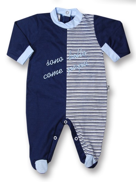 Tutina neonato 0-3 mesi 100% cotone blu sono bello come papà riga