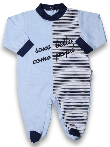 Tutina neonato 100% cotone sono bello come papà riga Celeste Taglia 0-3 mesi