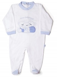 Tutina neonato in cotone interlock, modello sono dolcissimi, con famigliola di orsetti abbracciati.