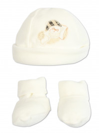 cappellino e scarpine per neonato in ciniglia bianco panna