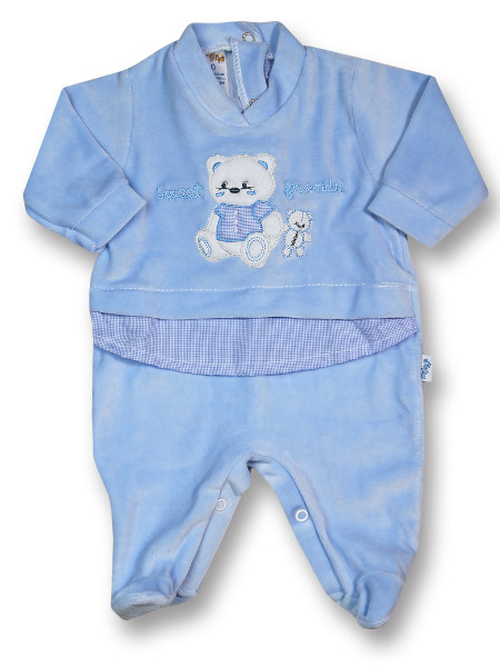 Tutina neonato sweet friends in ciniglia Celeste Taglia 0-1 mese