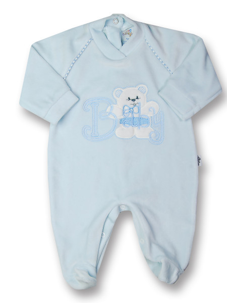 Tutina neonato in ciniglia baby bear  Celeste Taglia 3-6 mesi