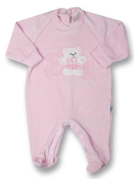 Tutina neonato in ciniglia baby bear  Rosa Taglia 0-1 mese