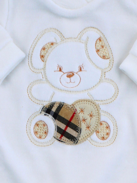 Tutina Neonato in ciniglia. Unisex. Bianco Panna. Tutina Cuore tenero 2