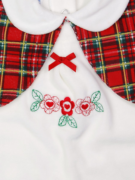 vestitino neonata in ciniglia . fiori fiocco e tartan 2