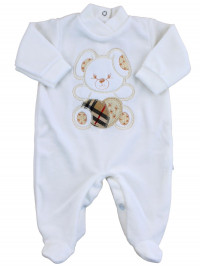 Tutina Neonato in ciniglia. Unisex. Bianco Panna. Tutina Cuore tenero