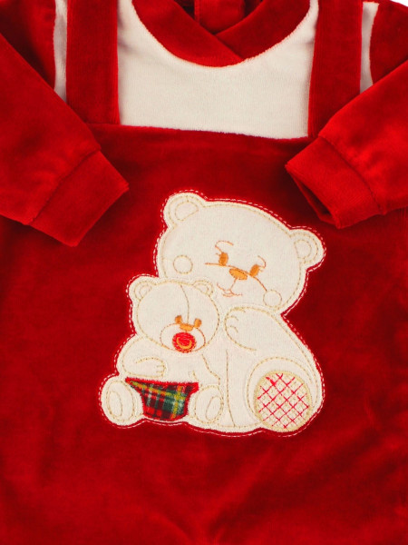 Tutina Neonato in ciniglia rossa. Tutina Mamma Orso 2