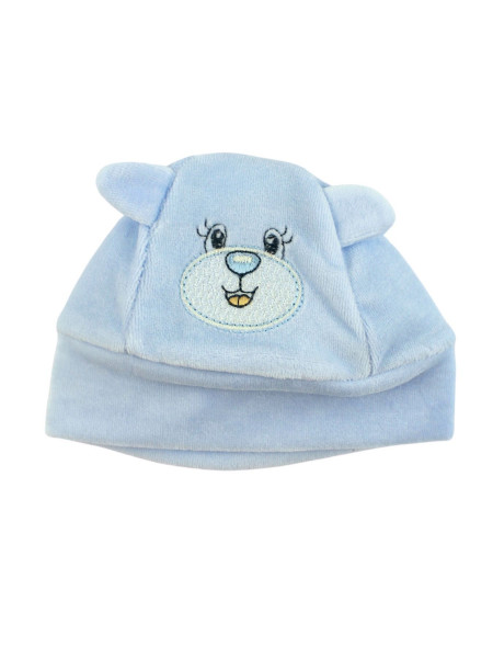 Cappello Neonato in ciniglia. Capello Orecchie da Orso Celeste Taglia unica