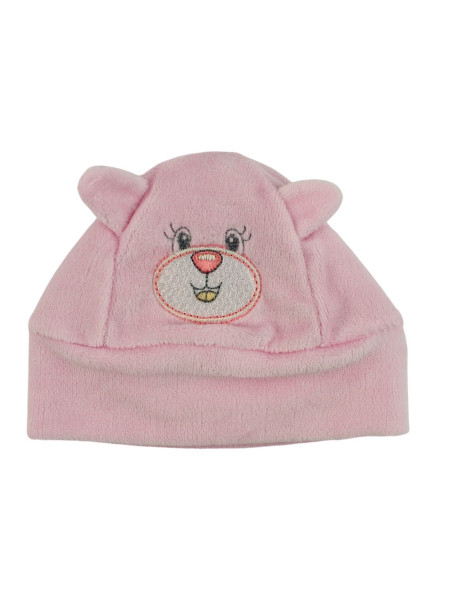 Cappello Neonato in ciniglia. Capello Orecchie da Orso Rosa Taglia unica