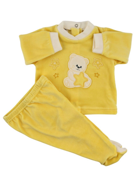 Completino Neonato in ciniglia. Completino Bear with stars Giallo Taglia 6-9 mesi