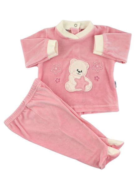 Completino Neonato in ciniglia. Completino Bear with stars Rosa Taglia 6-9 mesi