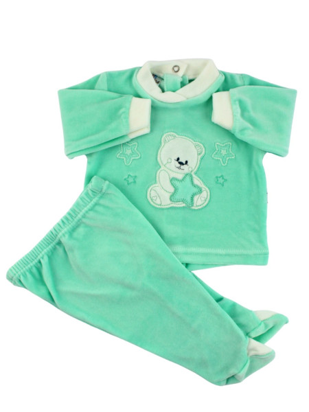 Completino Neonato in ciniglia. Completino Bear with stars Verde Taglia 1-3 mesi