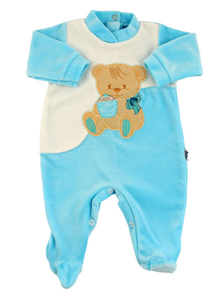 Tutina Neonato ciniglia. Tutina Cookie Bear Turchese Taglia 0-3 mesi